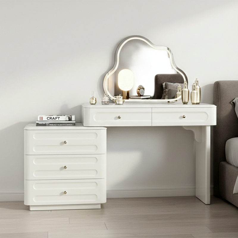 Adjustable & Sturdy Makeup Vanity - Nordic Style, White Sturdy MDF & Solid Wood Particle Board With 5 Drawers For Bedroom Lumendat