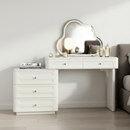 Adjustable & Sturdy Makeup Vanity - Nordic Style, White Sturdy MDF & Solid Wood Particle Board With 5 Drawers For Bedroom Lumendat