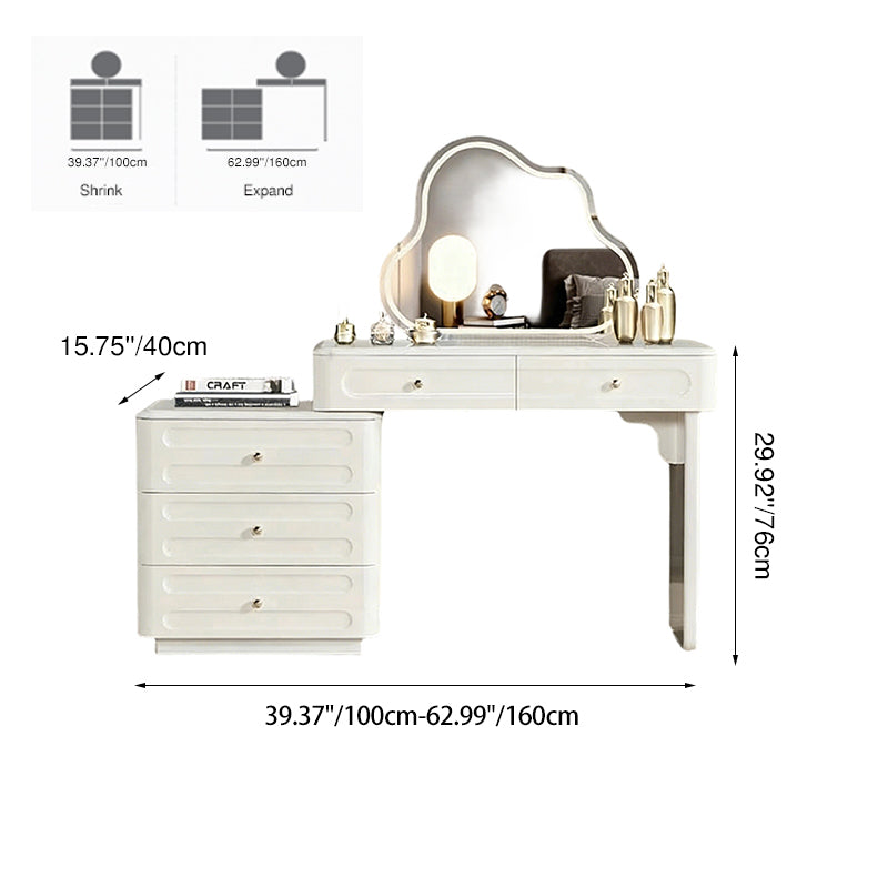Adjustable & Sturdy Makeup Vanity - Nordic Style, White Sturdy MDF & Solid Wood Particle Board With 5 Drawers For Bedroom Lumendat