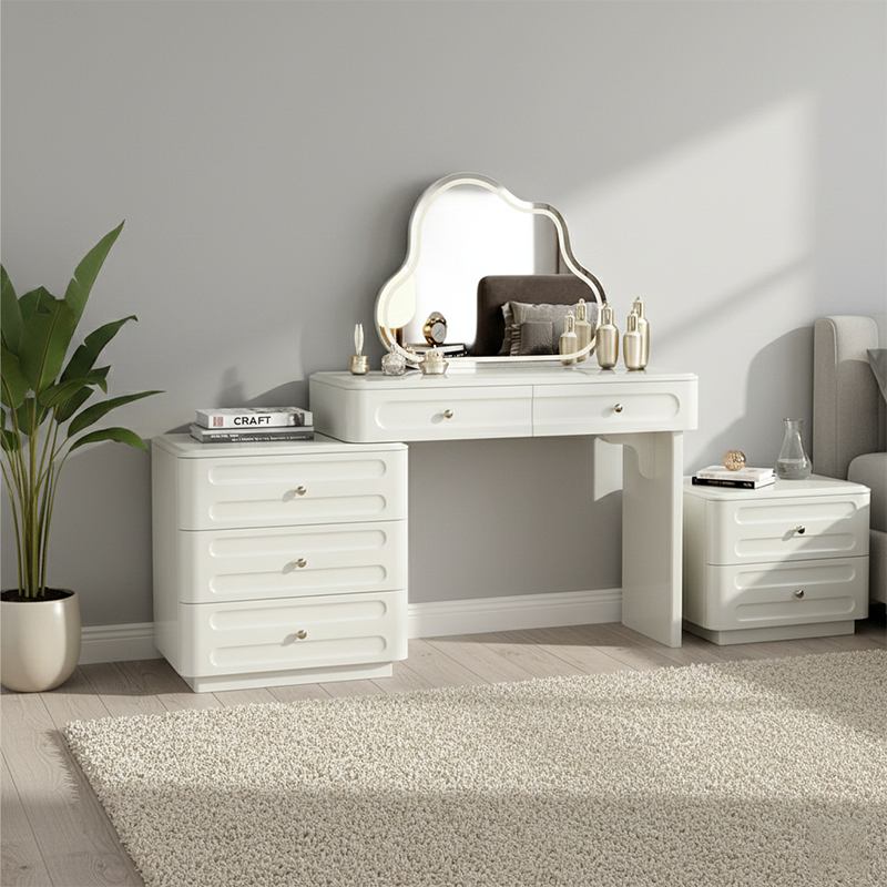Adjustable & Sturdy Makeup Vanity - Nordic Style, White Sturdy MDF & Solid Wood Particle Board With 5 Drawers For Bedroom Lumendat
