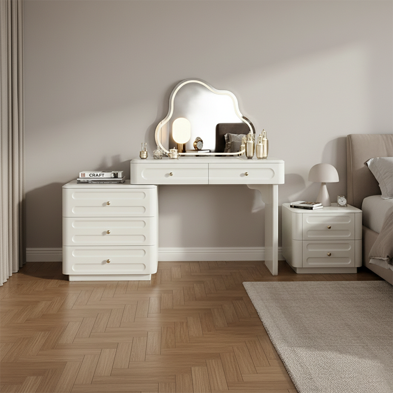 Adjustable & Sturdy Makeup Vanity - Nordic Style, White Sturdy MDF & Solid Wood Particle Board With 5 Drawers For Bedroom Lumendat