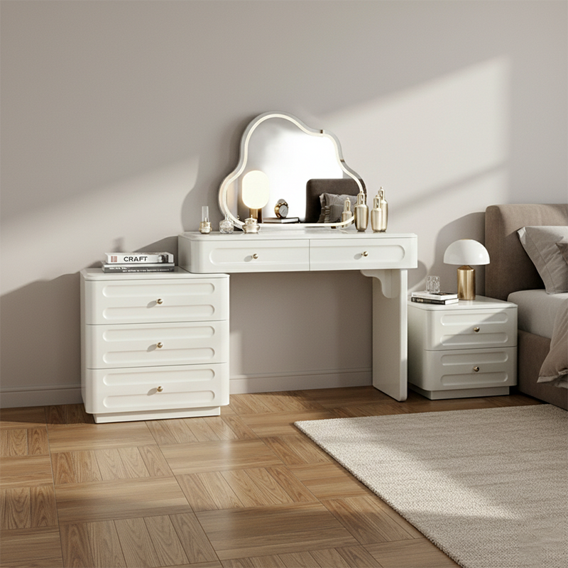 Adjustable & Sturdy Makeup Vanity - Nordic Style, White Sturdy MDF & Solid Wood Particle Board With 5 Drawers For Bedroom Lumendat