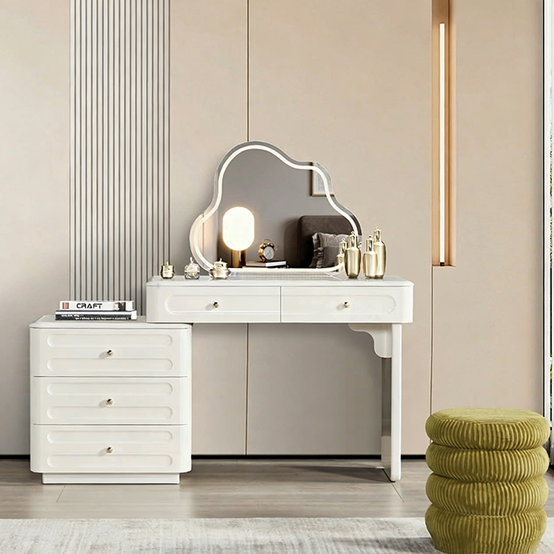 Adjustable & Sturdy Makeup Vanity - Nordic Style, White Sturdy MDF & Solid Wood Particle Board With 5 Drawers For Bedroom Lumendat