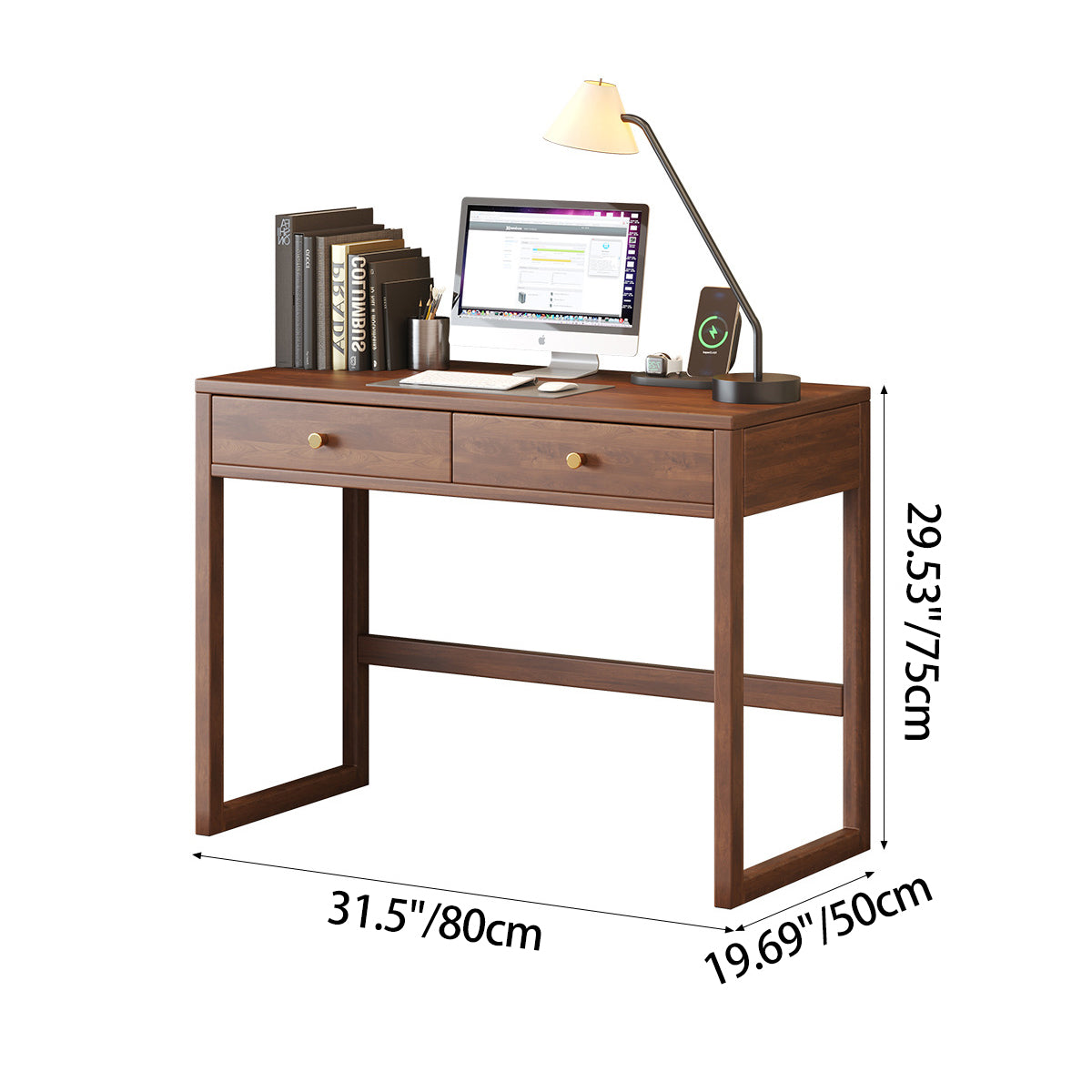 Modern Minimalist Rubberwood Rectangular Desks 1/2-Drawer For Home Office