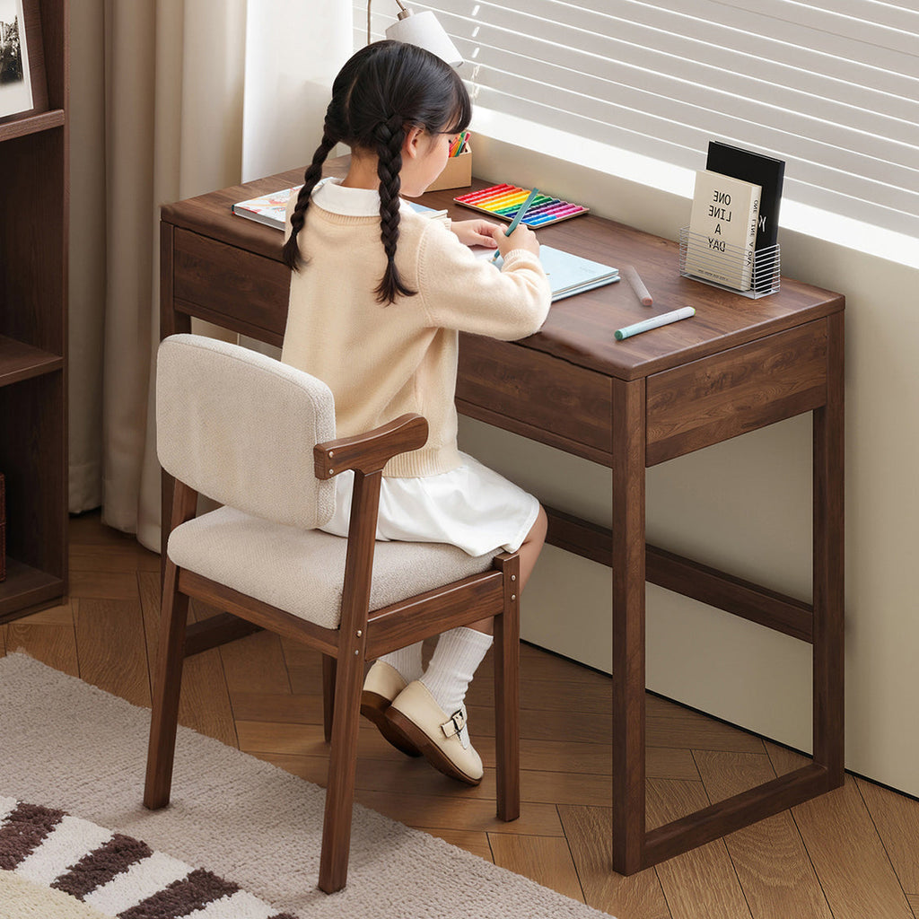 Modern Minimalist Rubberwood Rectangular Desks 1/2-Drawer For Home Office