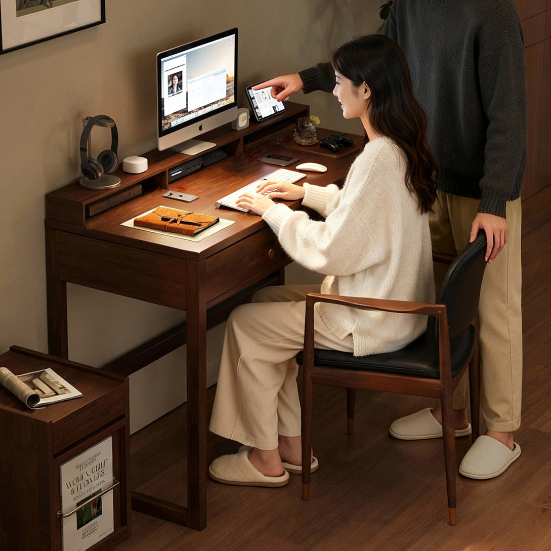 Modern Minimalist Rubberwood Rectangular Desks 1/2-Drawer For Home Office