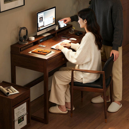 Modern Minimalist Rubberwood Rectangular Desks 1/2-Drawer For Home Office