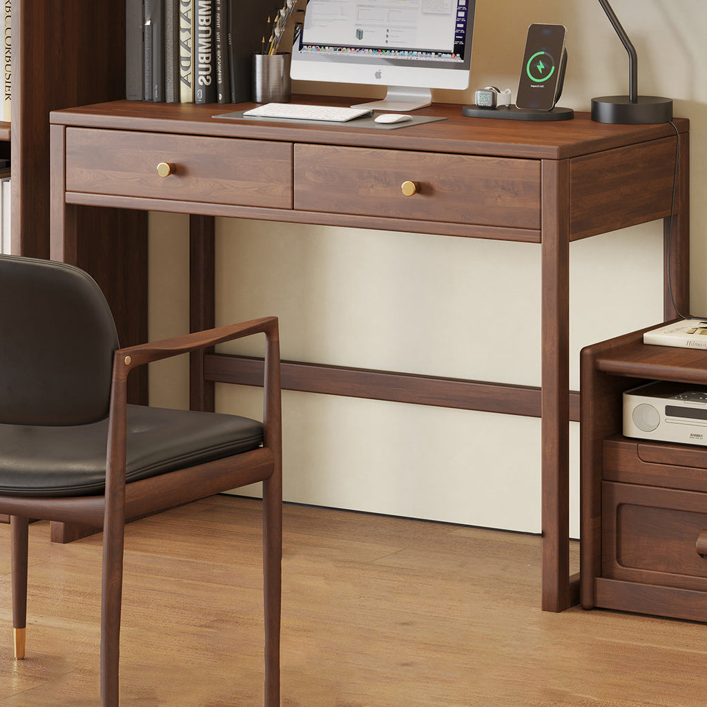 Modern Minimalist Rubberwood Rectangular Desks 1/2-Drawer For Home Office