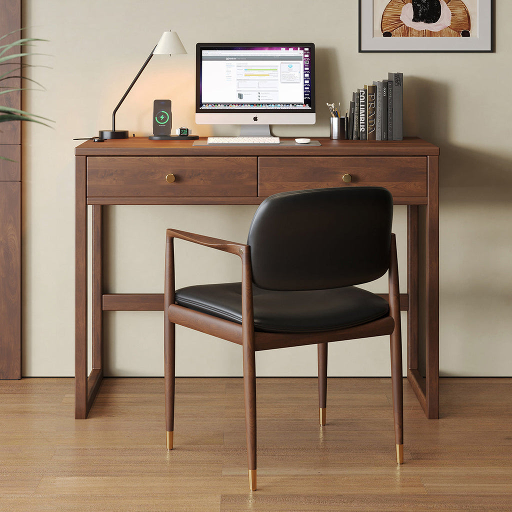 Modern Minimalist Rubberwood Rectangular Desks 1/2-Drawer For Home Office