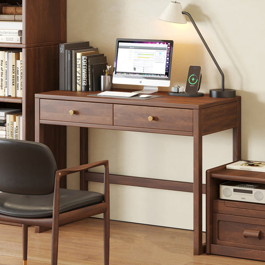 Modern Minimalist Rubberwood Rectangular Desks 1/2-Drawer For Home Office