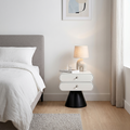Contemporary Tapered Legs & Curved Edges Nightstand - Nordic Stylish Black And White Bedside Table With 2 Drawers For Bedroom Lumendat