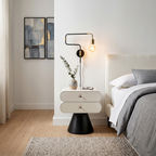 Contemporary Tapered Legs & Curved Edges Nightstand - Nordic Stylish Black And White Bedside Table With 2 Drawers For Bedroom Lumendat