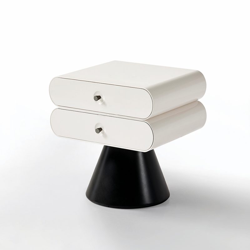 Contemporary Tapered Legs & Curved Edges Nightstand - Nordic Stylish Black And White Bedside Table With 2 Drawers For Bedroom Lumendat