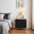 Sleek Vertical Stripes Design Nightstand - Nordic Bedside Table With Rectangular Design & 2 Spacious Drawers, Black & White Color Choices For Bedroom Lumendat