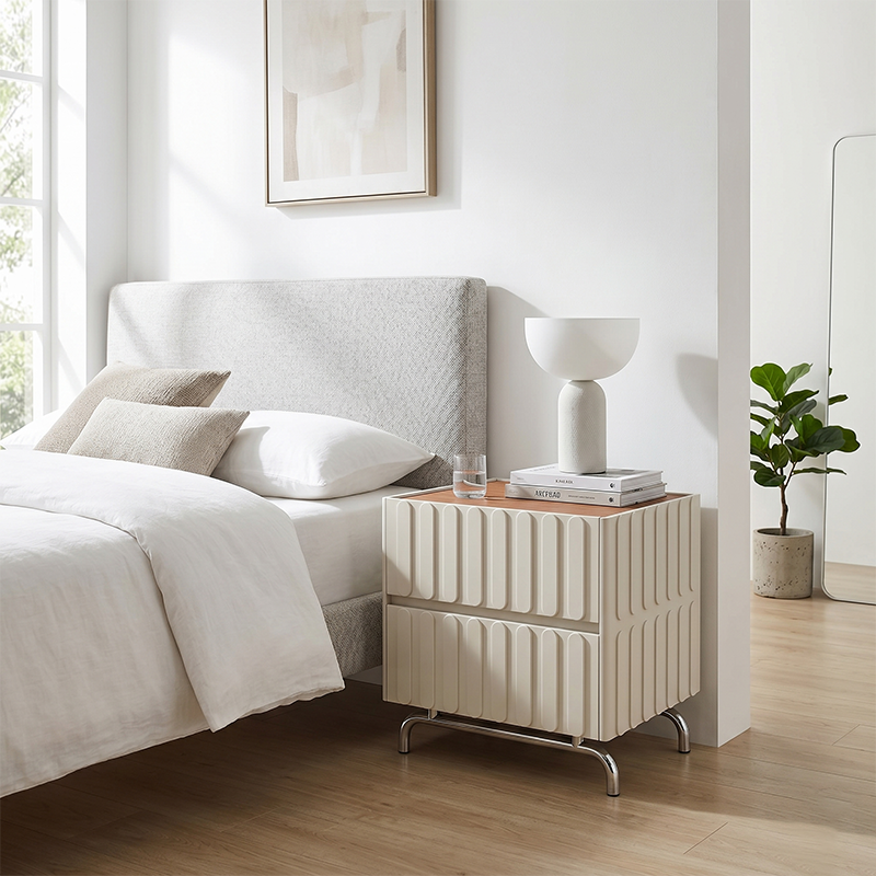 Sleek Vertical Stripes Design Nightstand - Nordic Bedside Table With Rectangular Design & 2 Spacious Drawers, Black & White Color Choices For Bedroom Lumendat