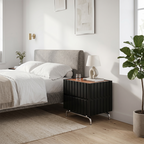 Sleek Vertical Stripes Design Nightstand - Nordic Bedside Table With Rectangular Design & 2 Spacious Drawers, Black & White Color Choices For Bedroom Lumendat