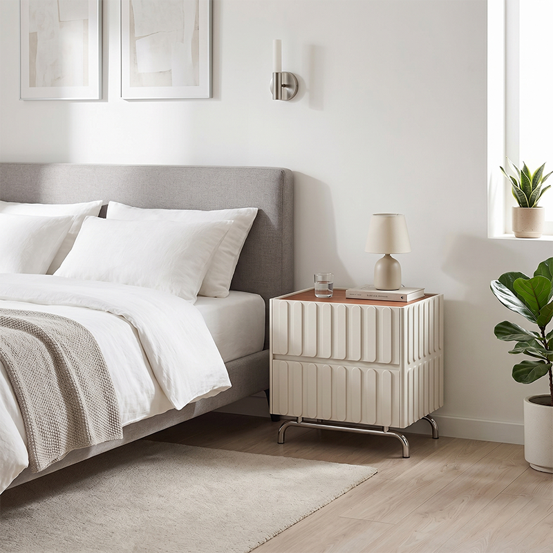 Sleek Vertical Stripes Design Nightstand - Nordic Bedside Table With Rectangular Design & 2 Spacious Drawers, Black & White Color Choices For Bedroom Lumendat