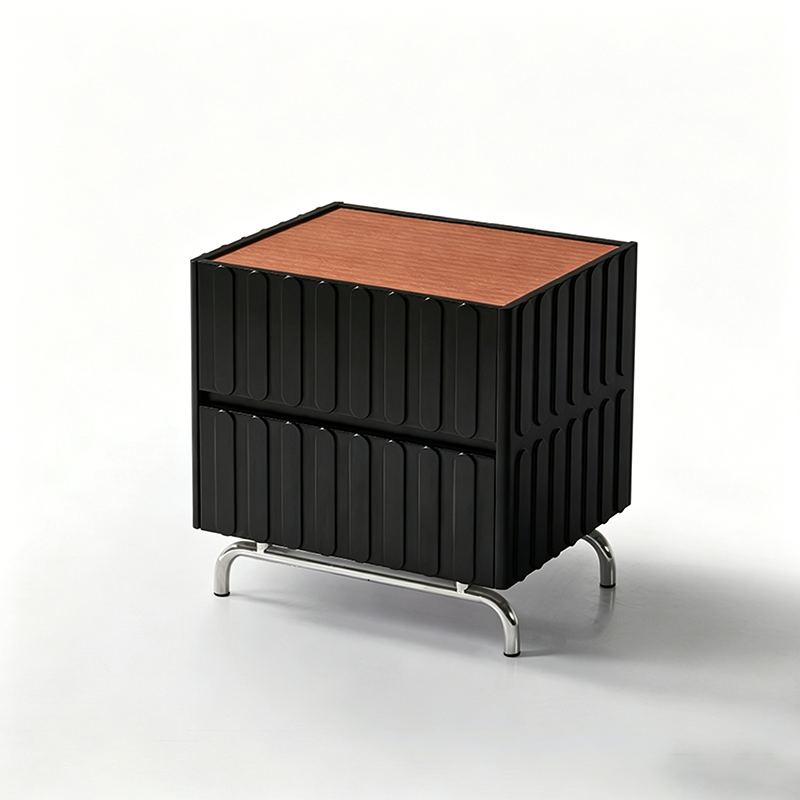 Sleek Vertical Stripes Design Nightstand - Nordic Bedside Table With Rectangular Design & 2 Spacious Drawers, Black & White Color Choices For Bedroom Lumendat