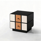Contemporary Geometric MDF Nightstand - Retro Color Contrast Panels Bedside Table With 2 Drawers & Circular Handles For Bedroom Lumendat
