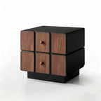 Contemporary Geometric MDF Nightstand - Retro Color Contrast Panels Bedside Table With 2 Drawers & Circular Handles For Bedroom Lumendat