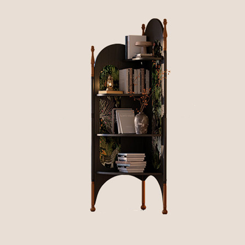 Rustic Study Solid Ash Wood Corner Shelf Unit - French Bookshelf With 4/6-Tier Storage With Velvet Accents, Room Divider For Living Room Lumendat