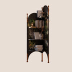 Rustic Study Solid Ash Wood Corner Shelf Unit - French Bookshelf With 4/6-Tier Storage With Velvet Accents, Room Divider For Living Room Lumendat