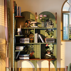 Rustic Study Solid Ash Wood Corner Shelf Unit - French Bookshelf With 4/6-Tier Storage With Velvet Accents, Room Divider For Living Room Lumendat
