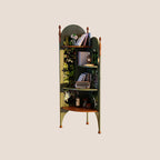 Rustic Study Solid Ash Wood Corner Shelf Unit - French Bookshelf With 4/6-Tier Storage With Velvet Accents, Room Divider For Living Room Lumendat