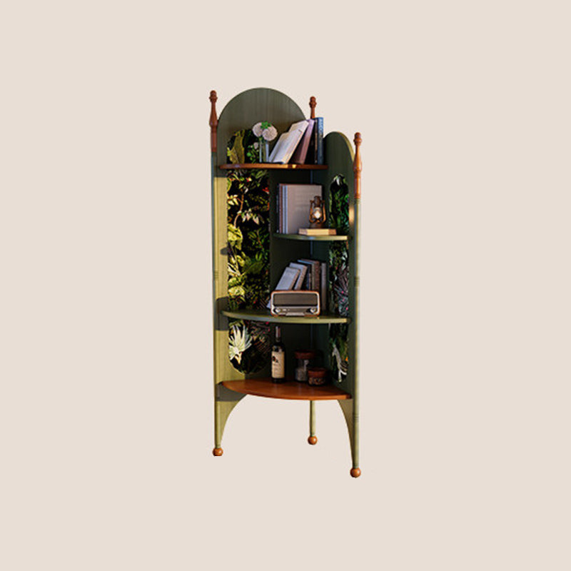 Rustic Study Solid Ash Wood Corner Shelf Unit - French Bookshelf With 4/6-Tier Storage With Velvet Accents, Room Divider For Living Room Lumendat