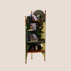 Rustic Study Solid Ash Wood Corner Shelf Unit - French Bookshelf With 4/6-Tier Storage With Velvet Accents, Room Divider For Living Room Lumendat