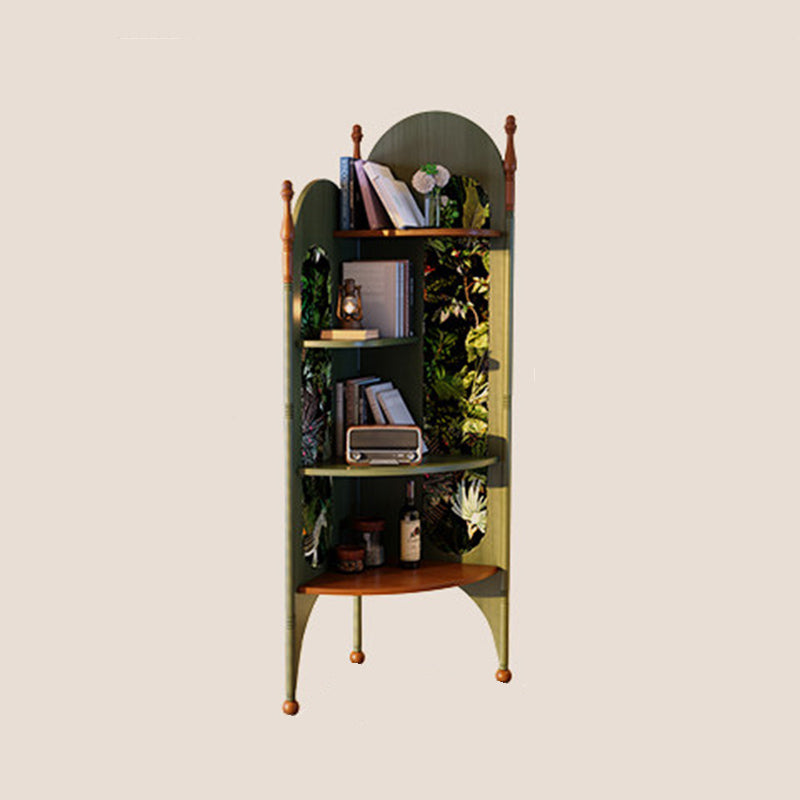 Rustic Study Solid Ash Wood Corner Shelf Unit - French Bookshelf With 4/6-Tier Storage With Velvet Accents, Room Divider For Living Room Lumendat
