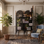 Rustic Study Solid Ash Wood Corner Shelf Unit - French Bookshelf With 4/6-Tier Storage With Velvet Accents, Room Divider For Living Room Lumendat
