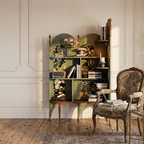 Rustic Study Solid Ash Wood Corner Shelf Unit - French Bookshelf With 4/6-Tier Storage With Velvet Accents, Room Divider For Living Room Lumendat