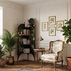 Rustic Study Solid Ash Wood Corner Shelf Unit - French Bookshelf With 4/6-Tier Storage With Velvet Accents, Room Divider For Living Room Lumendat