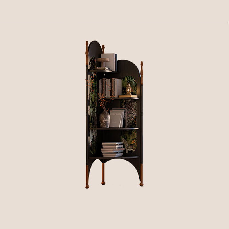 Rustic Study Solid Ash Wood Corner Shelf Unit - French Bookshelf With 4/6-Tier Storage With Velvet Accents, Room Divider For Living Room Lumendat