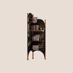 Rustic Study Solid Ash Wood Corner Shelf Unit - French Bookshelf With 4/6-Tier Storage With Velvet Accents, Room Divider For Living Room Lumendat