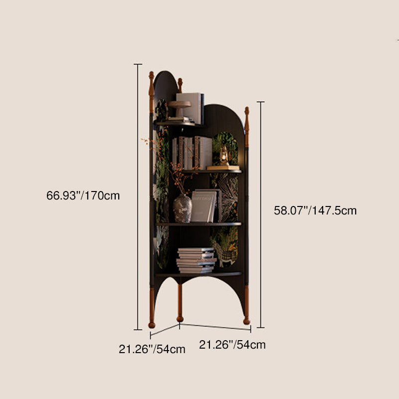 Rustic Study Solid Ash Wood Corner Shelf Unit - French Bookshelf With 4/6-Tier Storage With Velvet Accents, Room Divider For Living Room Lumendat