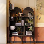 Rustic Study Solid Ash Wood Corner Shelf Unit - French Bookshelf With 4/6-Tier Storage With Velvet Accents, Room Divider For Living Room Lumendat