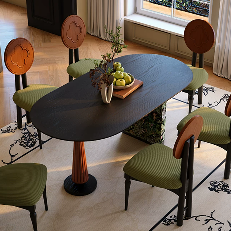 Premium Small Space Friendly Ash Wood Dining Table - French Oval Table With Thick Solid Top, Anti-Collision Rounded Corners, Durable For 6 Seats Lumendat