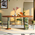 Premium Small Space Friendly Ash Wood Dining Table - French Oval Table With Thick Solid Top, Anti-Collision Rounded Corners, Durable For 6 Seats Lumendat