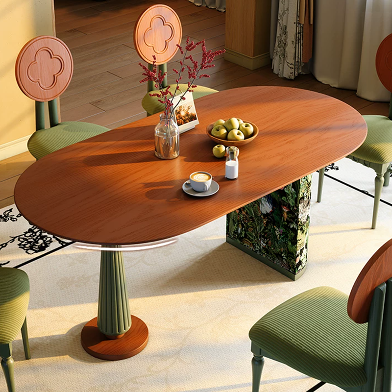 Premium Small Space Friendly Ash Wood Dining Table - French Oval Table With Thick Solid Top, Anti-Collision Rounded Corners, Durable For 6 Seats Lumendat