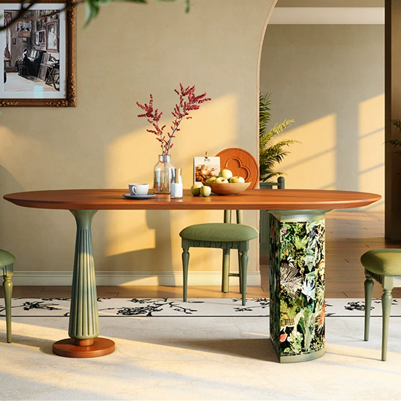 Premium Small Space Friendly Ash Wood Dining Table - French Oval Table With Thick Solid Top, Anti-Collision Rounded Corners, Durable For 6 Seats Lumendat