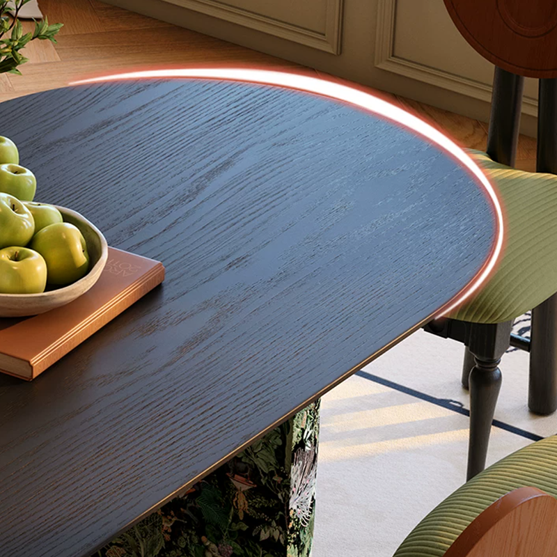 Premium Small Space Friendly Ash Wood Dining Table - French Oval Table With Thick Solid Top, Anti-Collision Rounded Corners, Durable For 6 Seats Lumendat