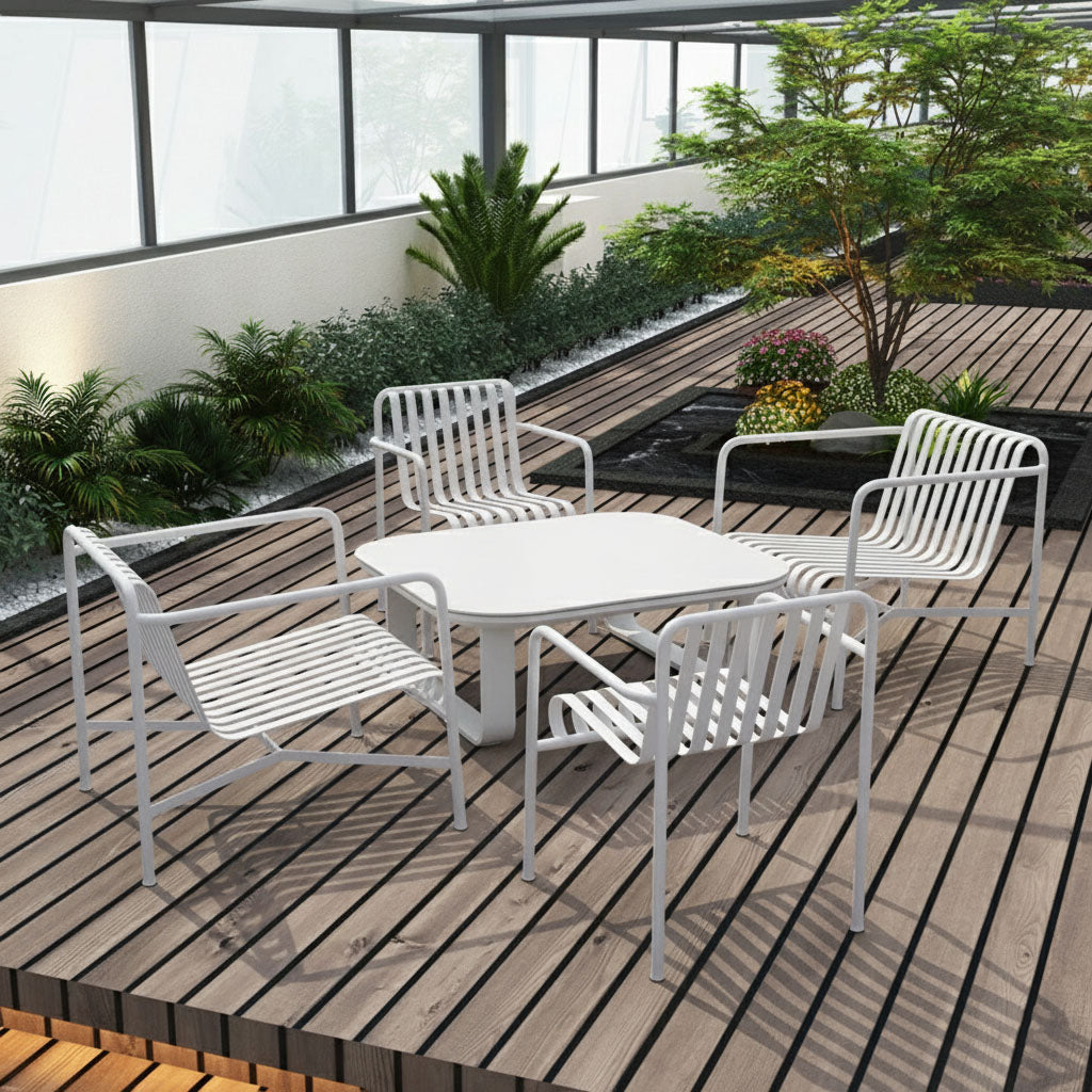 Sleek White Square Outdoor Coffee Table - 1-Tier Functional Design For Stylish Gardens & Outdoor Patios Lumendat
