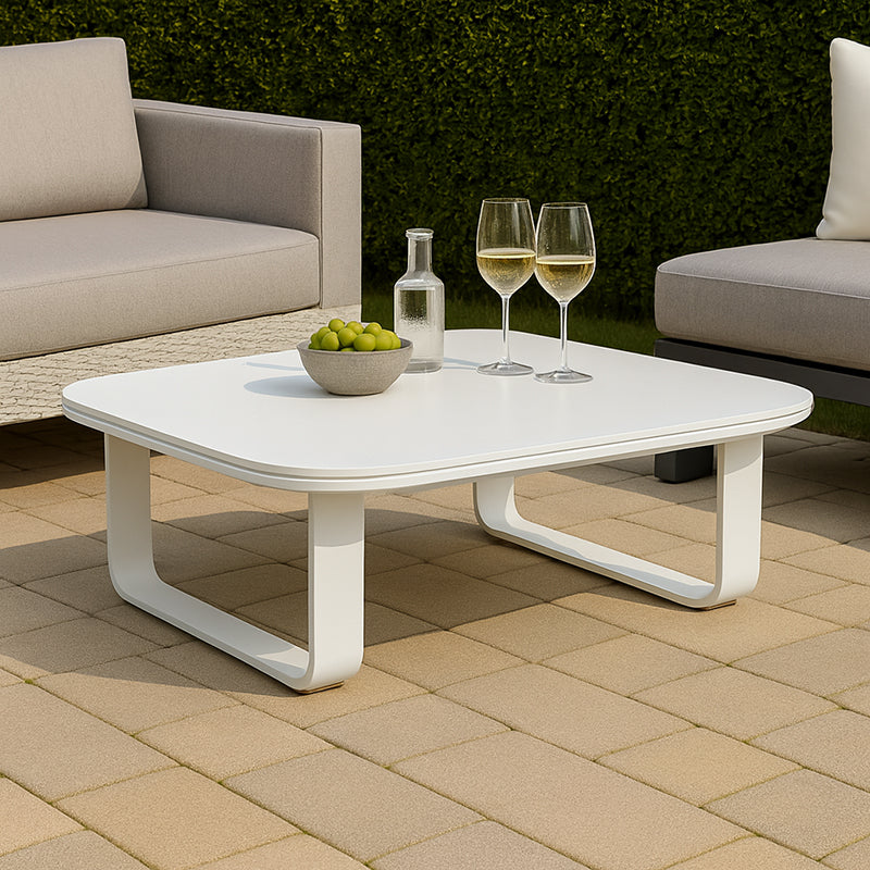 Sleek White Square Outdoor Coffee Table - 1-Tier Functional Design For Stylish Gardens & Outdoor Patios Lumendat