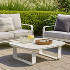 Sleek White Square Outdoor Coffee Table - 1-Tier Functional Design For Stylish Gardens & Outdoor Patios Lumendat