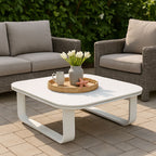 Sleek White Square Outdoor Coffee Table - 1-Tier Functional Design For Stylish Gardens & Outdoor Patios Lumendat