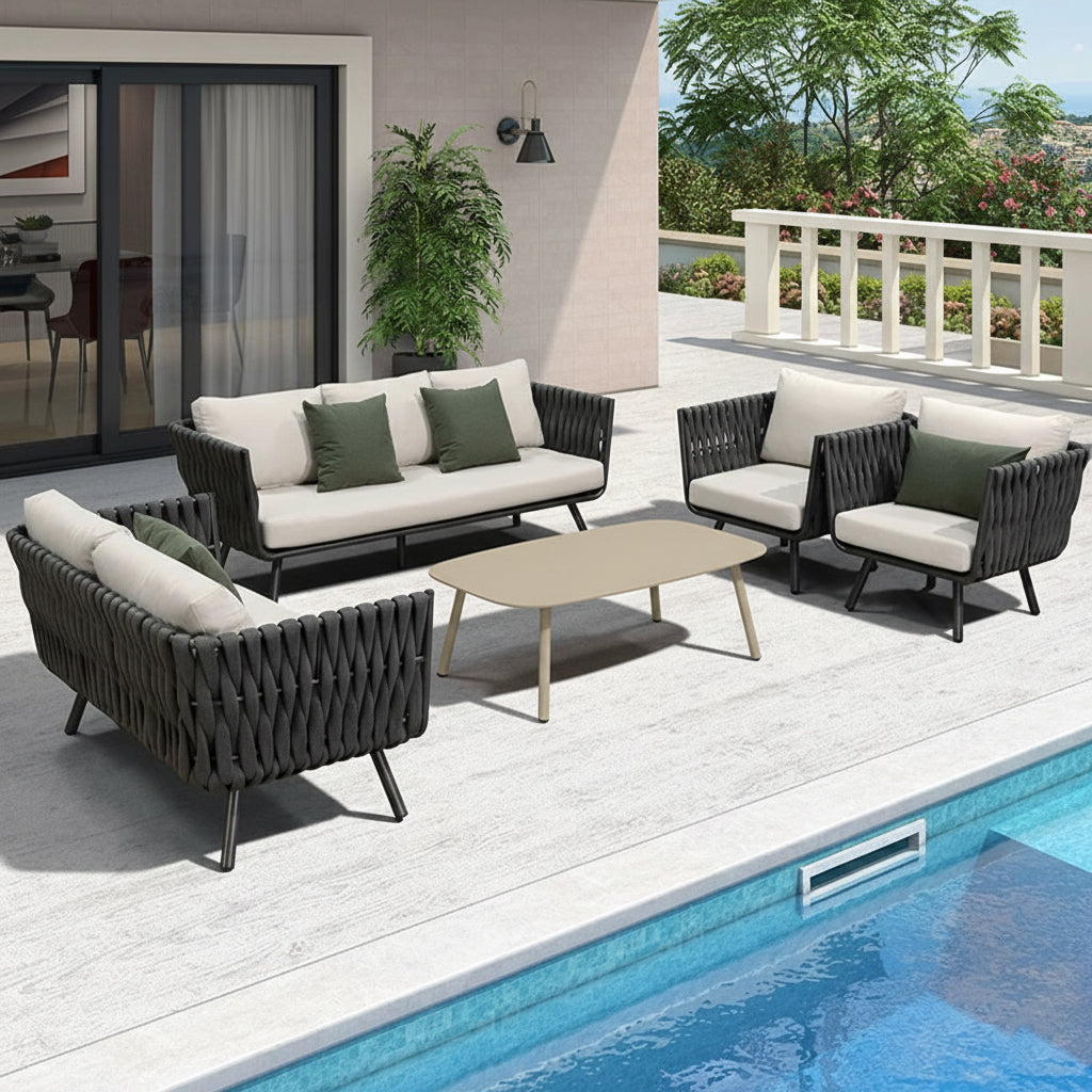 Minimalist Aluminum Outdoor Coffee Table - Sturdy 4-Leg Support & Rounded Corner Design For Outdoor Patios & Gardens Lumendat