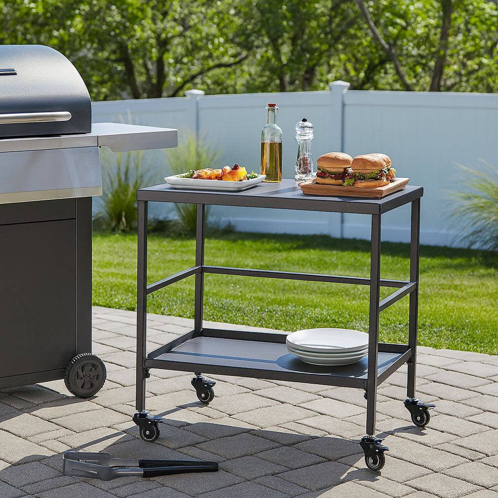 Versatile Outdoor Cart End Table - 2-Tier Movable Storage For Gardens & Outdoor Patios Lumendat