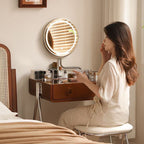 Contemporary Retro Solid Wood Stainless Steel & Glass Rectangular Makeup Vanity 1-Drawer Storage For Bedroom Lumendat
